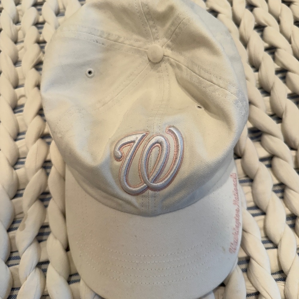 Cream Curved Brim Hat with Embroidered Logo